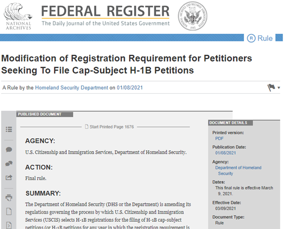 美国公布H-1B新规：取消了以往的抽签方式，按雇主提供的工资级别以从高到低的顺序来分配。